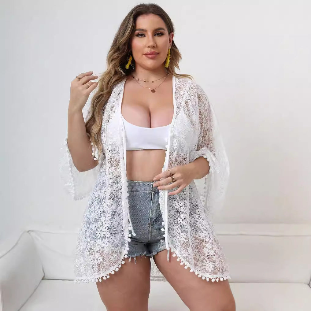 Damen Eleganter Spitzen-Strandüberwurf R&B