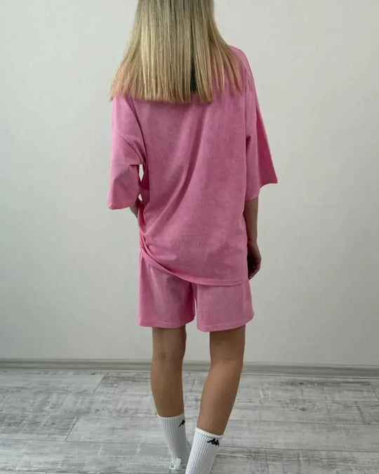 Damen elegantes Freizeit-Set aus locker sitzendem T-Shirt und kurzen Pants R&B