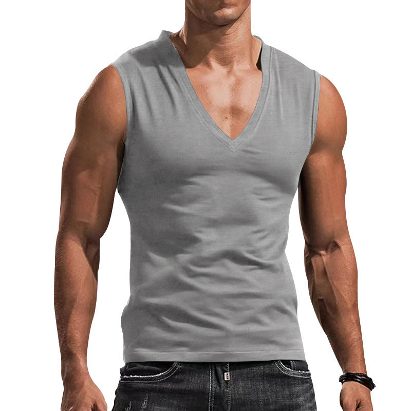 Herren nan ärmelloses Muskelshirt mit tiefem V-Ausschnitt aus dehnbarem Jersey und körpernaher Passform R&B