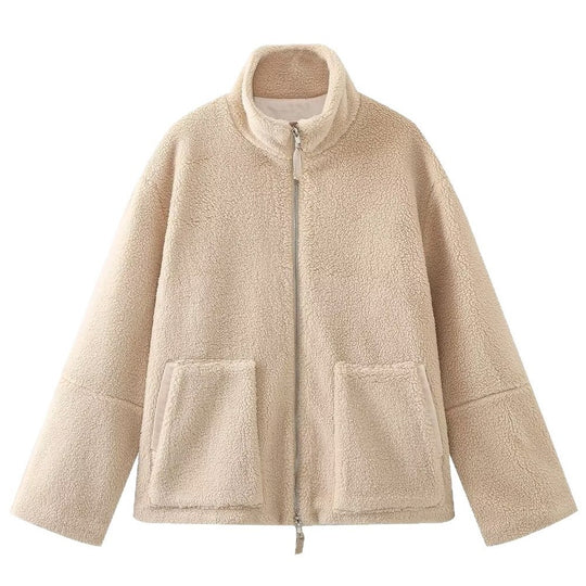 Damen kuschelige Fleecejacke mit hohen Kragen und großen Taschen R&B