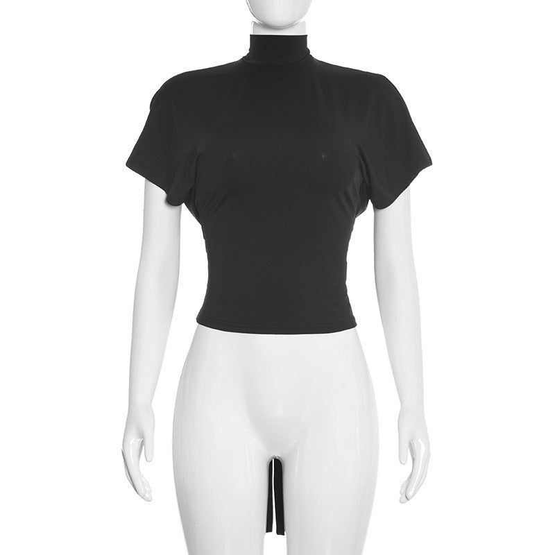 Damen Cropped Oberteil mit hochgeschlossenem Kragen und voluminösen Ärmeln R&B