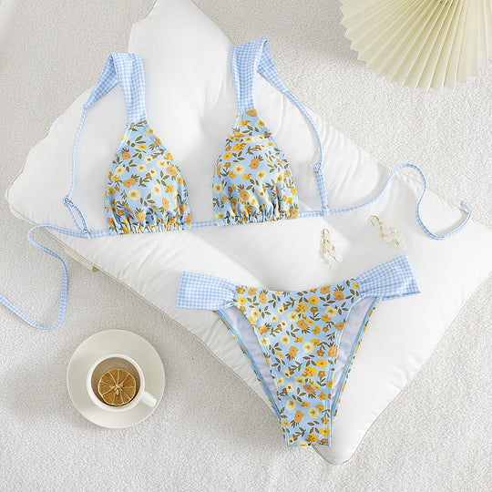 Damen Triangle-Bikini mit floralem Design und verstellbaren Trägern R&B