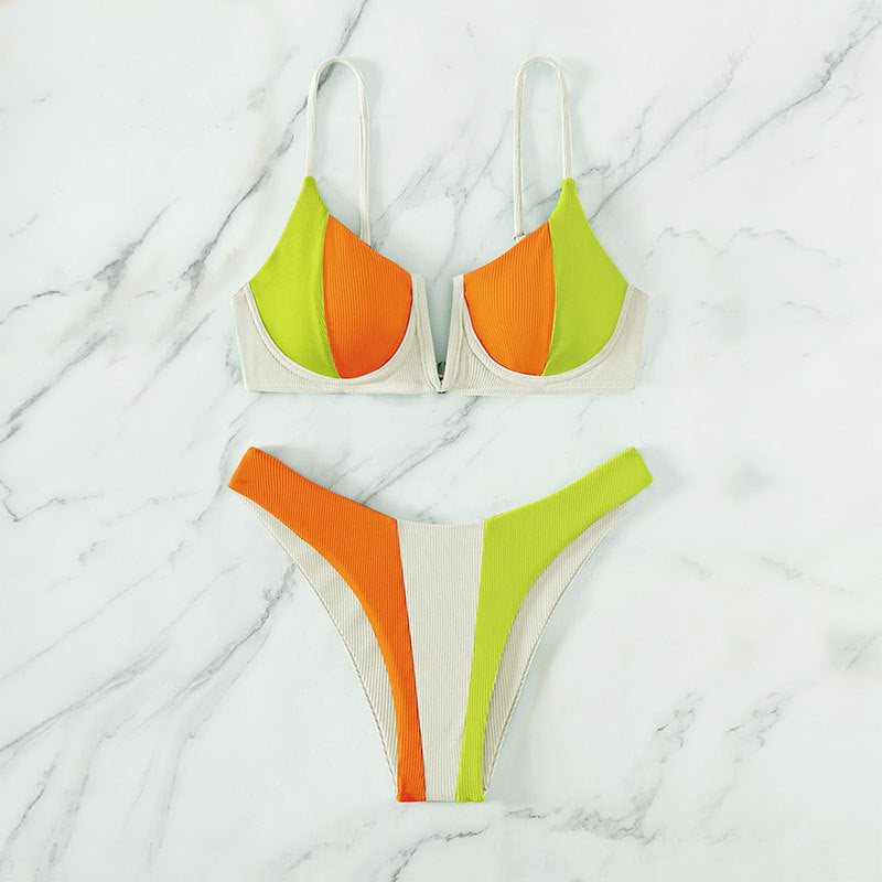 Damen Sportlicher Bikini mit modernem Farbblock-Design R&B