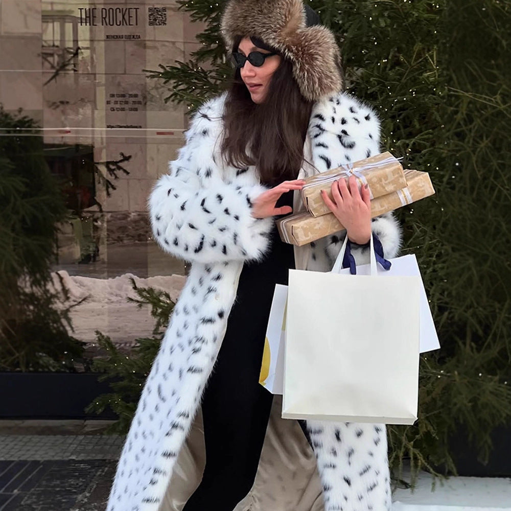 Damen luxuriöse Kunstfelljacke mit auffälligem Tiermotiv R&B