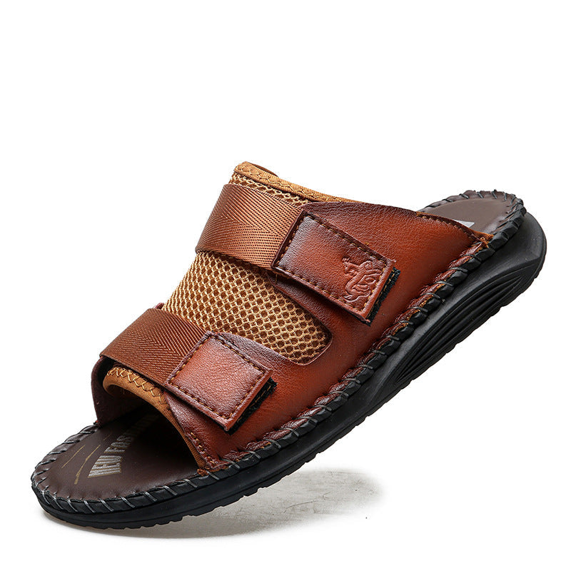 Herren Atmungsaktive Leder-Sandalen mit verstellbarem Klettverschluss R&B