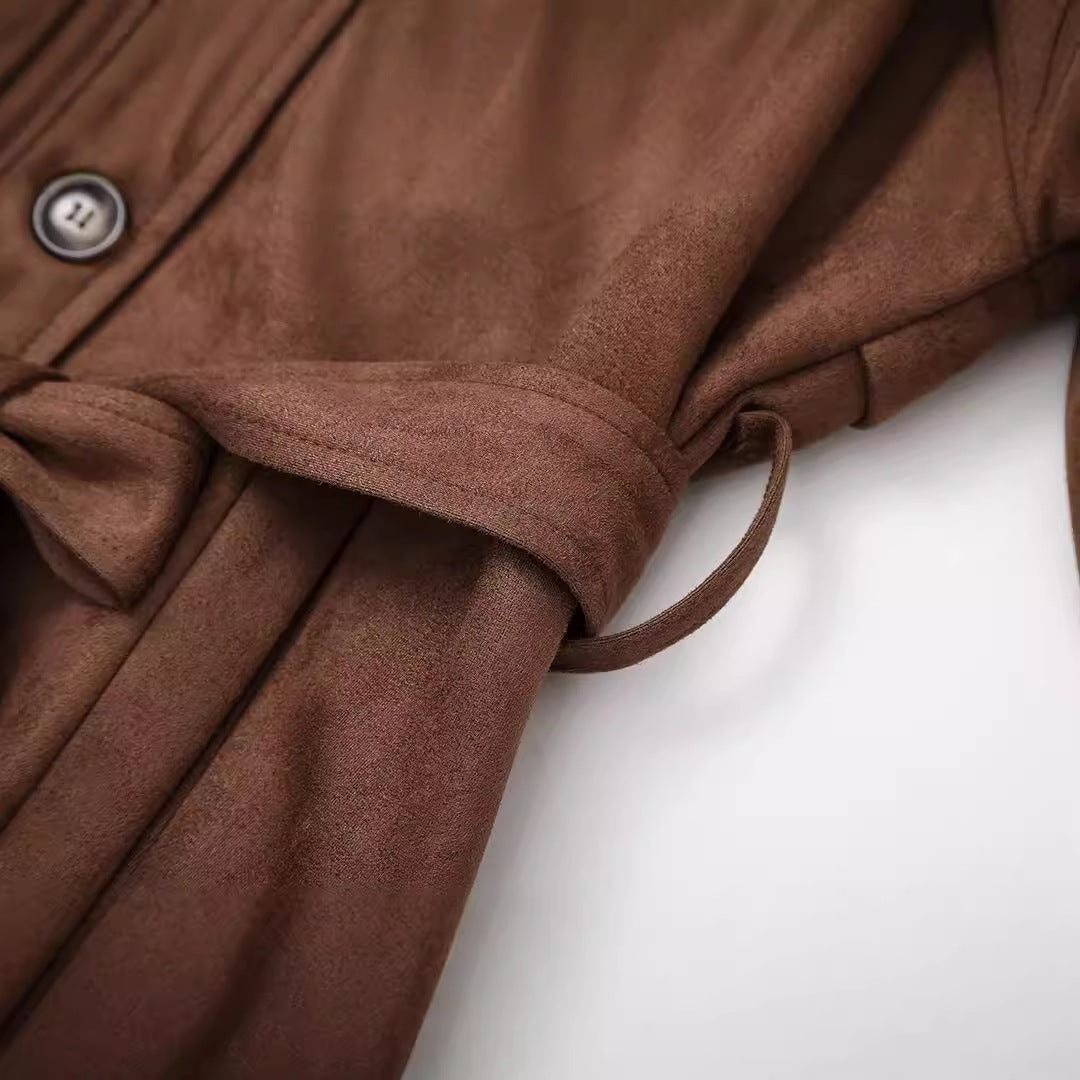 Damen elegante Suede Trenchcoat R&B