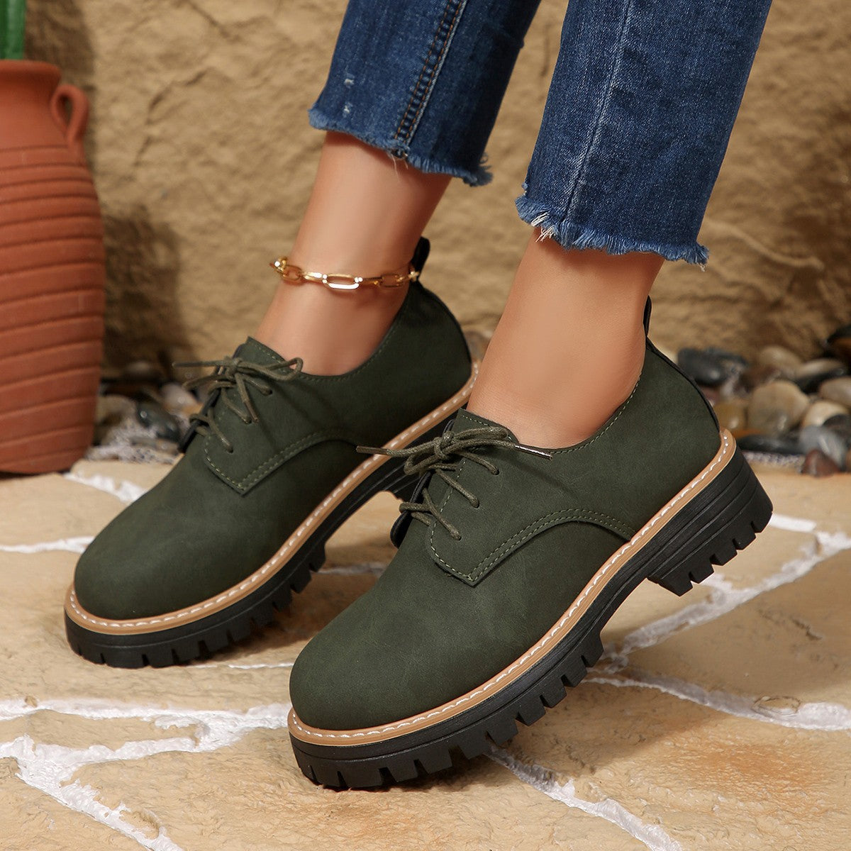 Damen Komfortable Schnürschuhe mit robustem Profil