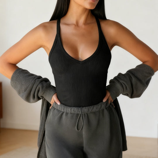 Damen Sportliche Weste mit tiefem V-Ausschnitt und verstellbaren Trägern R&B
