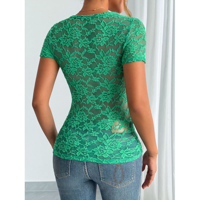 Damen Spitzen-Bodysuit mit dekorativem V-Ausschnitt R&B