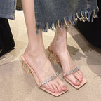 Damen transparentes Mules mit glitzerndem Riemendesign R&B