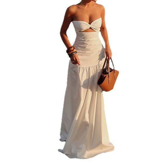 Damen Trägerloses Maxi Kleid mit dekorativem Cut-Out und elegantem Faltenwurf R&B