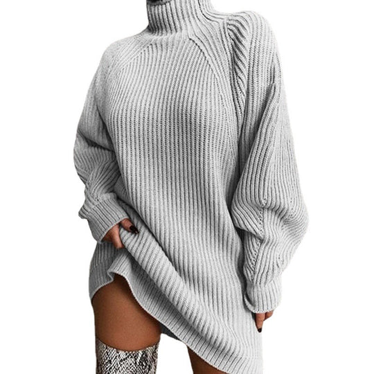 Damen Grobstrickpullover mit hohem Kragen und asymmetrischem Saum R&B