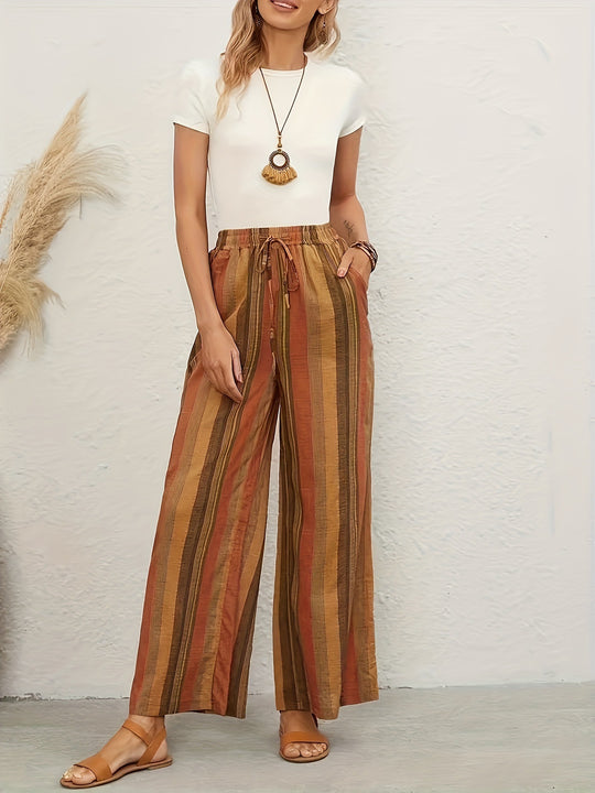 Damen lockere Palazzo-Hose mit elastischem Bund und seitlichen Taschen R&B