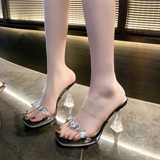 Damen transparente High Heels mit luxuriösem Blockabsatz R&B