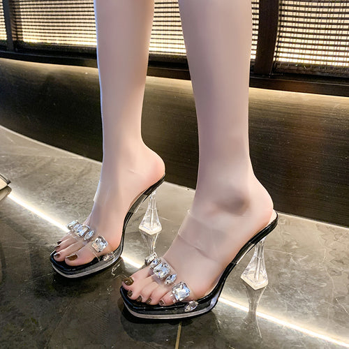 Damen transparente High Heels mit luxuriösem Blockabsatz R&B