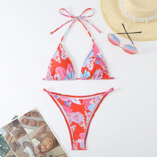 Damen Triangel-Bikini mit verspieltem floralem Design und verstellbaren Trägern R&B
