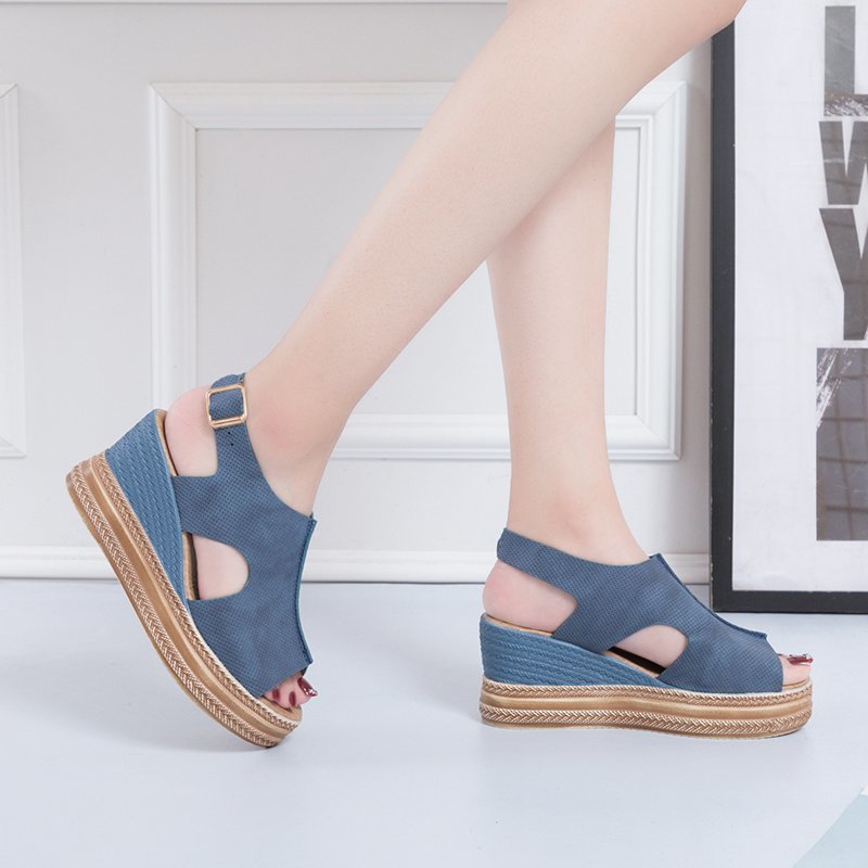 Damen Elegante Keil-Sandalen mit offenem Zehenbereich und verstellbarem Riemen R&B