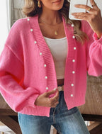 Damen Strickjacke mit geschmackvollen Perlenakzenten und weitem Schnitt R&B