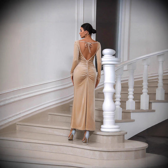 Damen Elegantes und figurbetontes Langarm-Midi-Kleid R&B