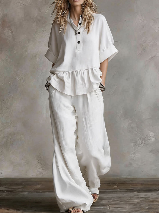 Damen Lässiges Oversize-Hosenanzug mit Wickel-Oberteil R&B