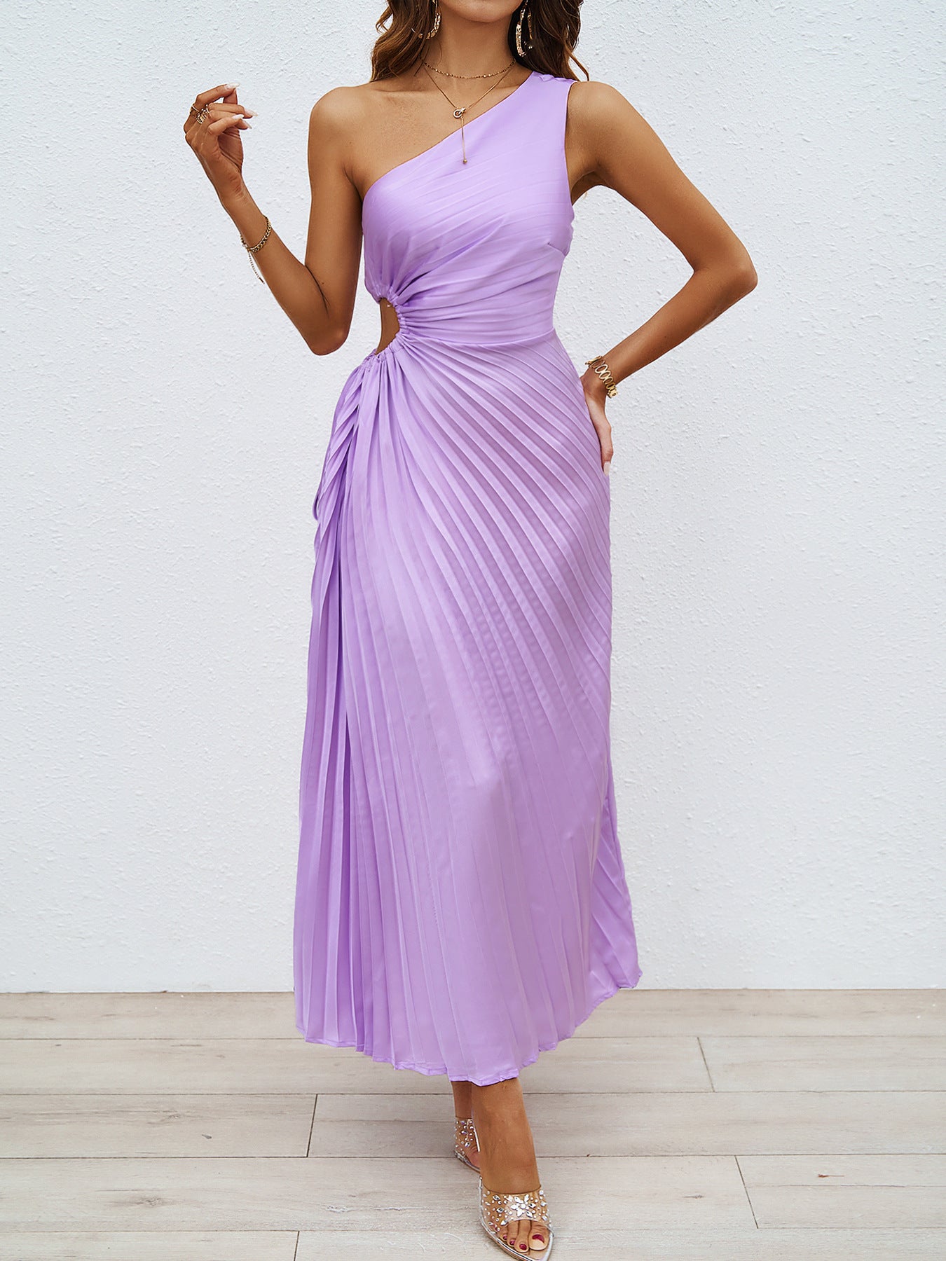 Damen Plissiertes Maxikleid mit asymmetrischem Schnitt und eleganter Drapierung R&B