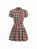 Damen Karo Kurzarmkleid R&B