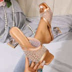 Damen modische Sandalen mit transparenter Netzstruktur und Glasklauen-Absatz R&B