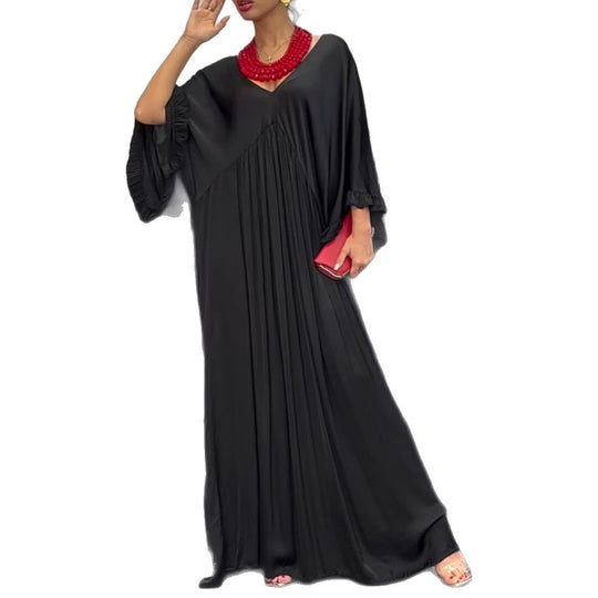 Damen Maxi-Kleid mit weit geschnittenem Design und elegantem V-Ausschnitt R&B