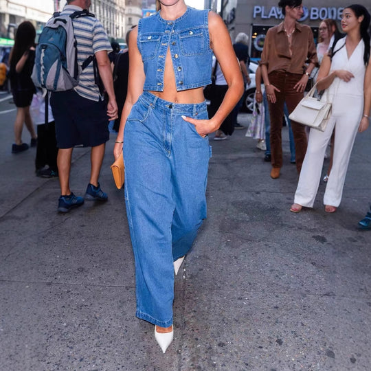 Damen Denim Weste mit stilvollen Taschen und klassischem Knopfverschluss R&B