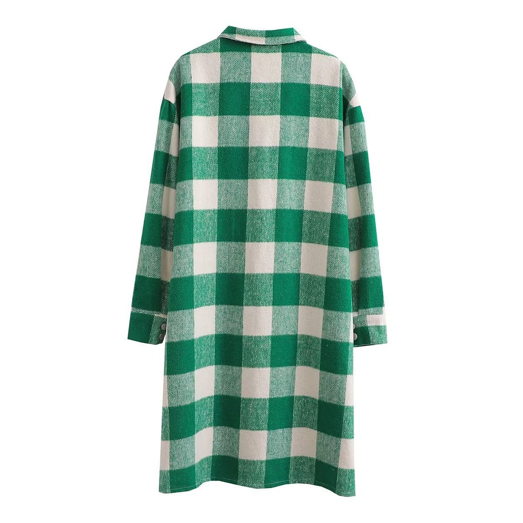 Damen Überziehkleid im karierten Design mit praktischen Brusttaschen und langen Ärmeln R&B