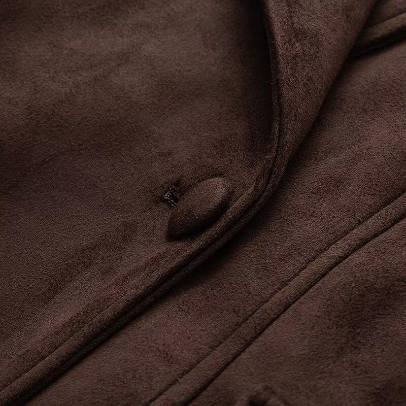 Damen elegante Jacke mit Taillengürtel und modernem Kragen R&B
