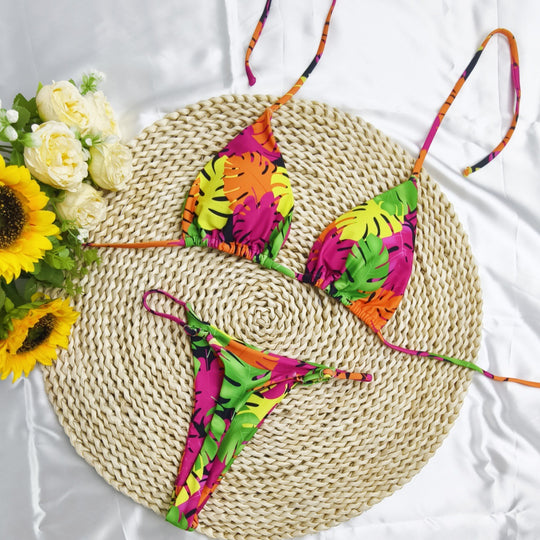 Damen Triangel-Bikini-Set mit fröhlichem Kirschmuster und verstellbaren Trägern R&B