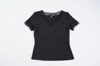 Damen Elegantes Spitzen-T-Shirt mit V-Ausschnitt und Kurzarm R&B