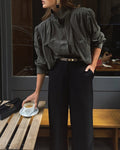 Damen Oversized Bluse mit schickem Plissee-Design und eleganten Knopfdetails R&B