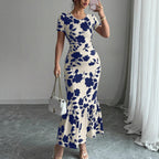 Damen Elegantes figurbetontes Kleid mit Rüschen-Saum und floralem Muster R&B