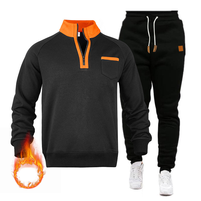 Herren Sweatshirt und Jogginghose Set mit modernem Stehkragen und praktischer Brusttasche R&B