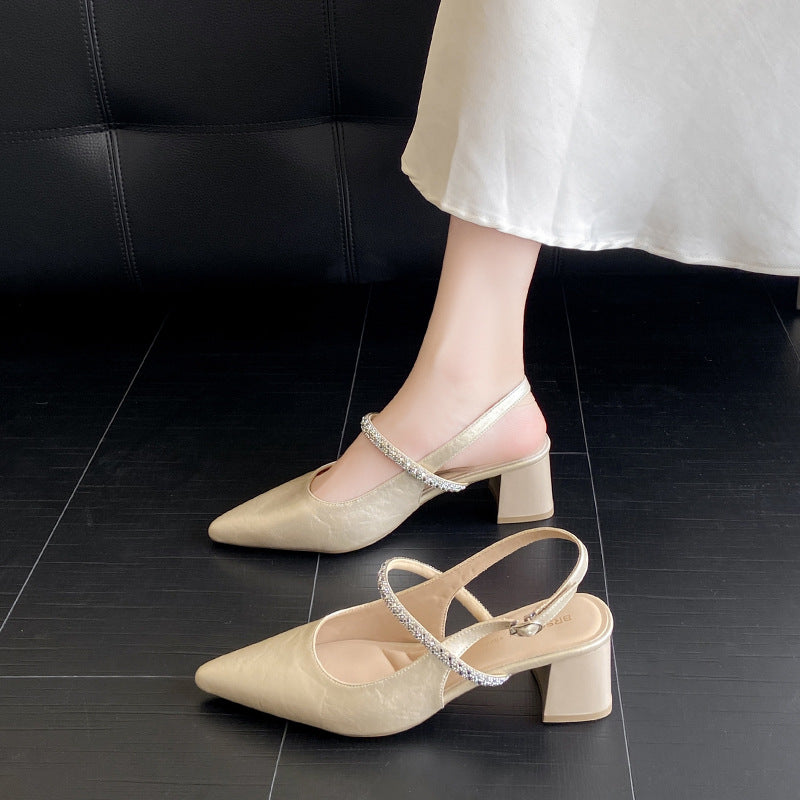 Damen Slingback-Pumps mit eleganter Strass-Applikation und komfortablem Blockabsatz