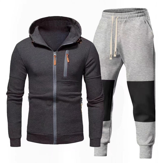 Herren Sportliches Hoodie- und Jogginghose-Set mit Funktionalen Reißverschlusstaschen R&B