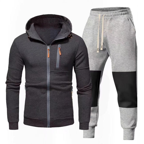 Herren Sportliches Hoodie- und Jogginghose-Set mit Funktionalen Reißverschlusstaschen R&B
