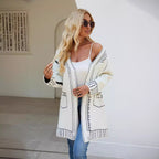 Damen Langarm Cardigan mit grafischem Design und praktischen Taschen