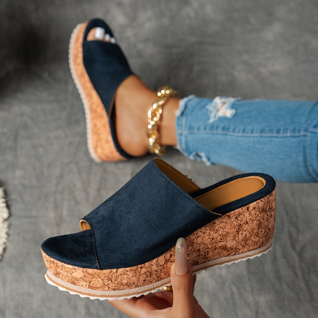 Damen Wedge-Pantoletten mit wildem Leopardenmuster und komfortabler Korksohle R&B