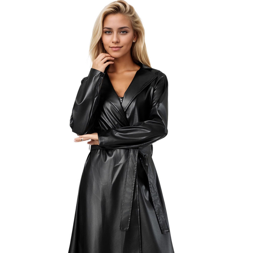 Damen Eleganter Kunstleder-Trenchcoat R&B