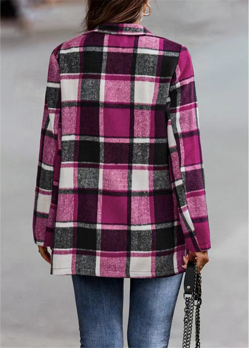 Damen trendige Wolljacke mit Karomuster R&B