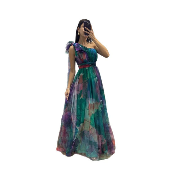 Damen Festliches Maxikleid mit transparenten Chiffon-Überlagern und zartem Rüschendesign R&B