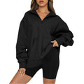 Damen Oversized Sweatshirt mit halbem Reißverschluss und Kapuze R&B