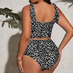 Damen Hochgeschnittener Bikini mit floralem Design und sportlichem Crop-Top R&B