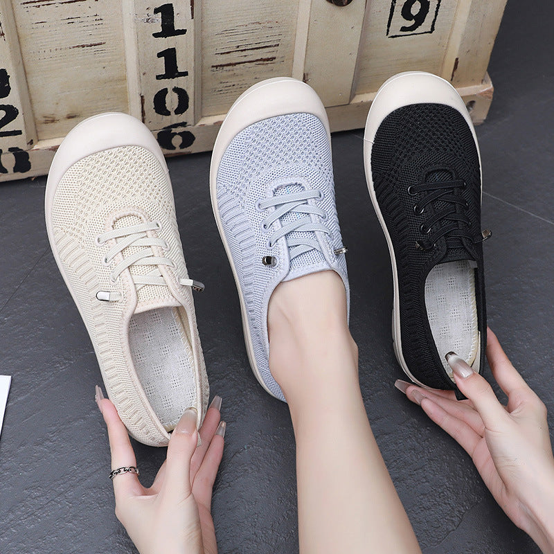 Damen Leichte und atmungsaktive Schnür-Sneaker aus elastischem Strickmaterial R&B
