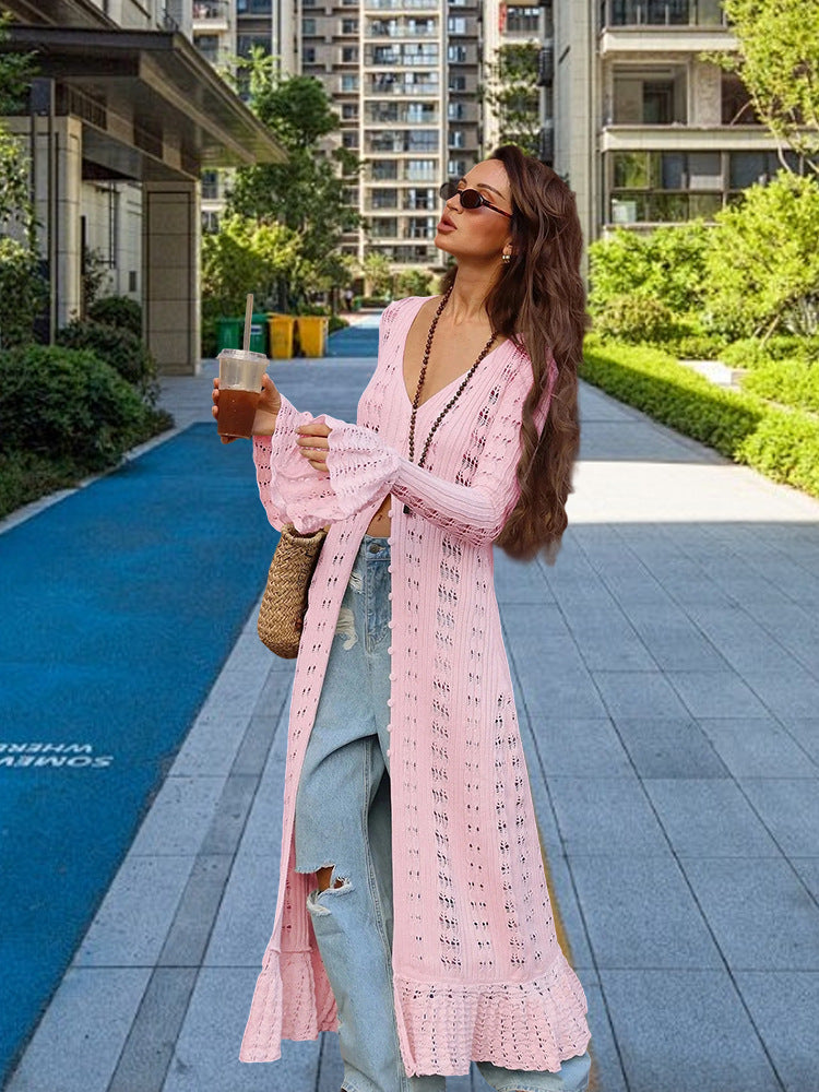 Damen Großer Strickcardigan mit offener Maschenstruktur und weit geschnittenen Ärmeln R&B
