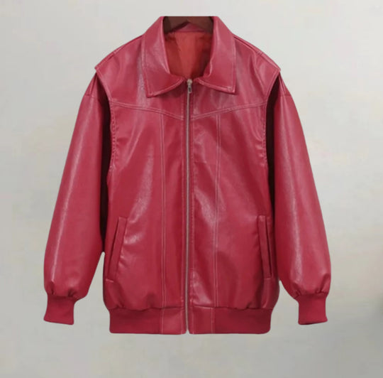 Damen Kunstlederjacke mit praktischen Taschen und elastischem Bund R&B