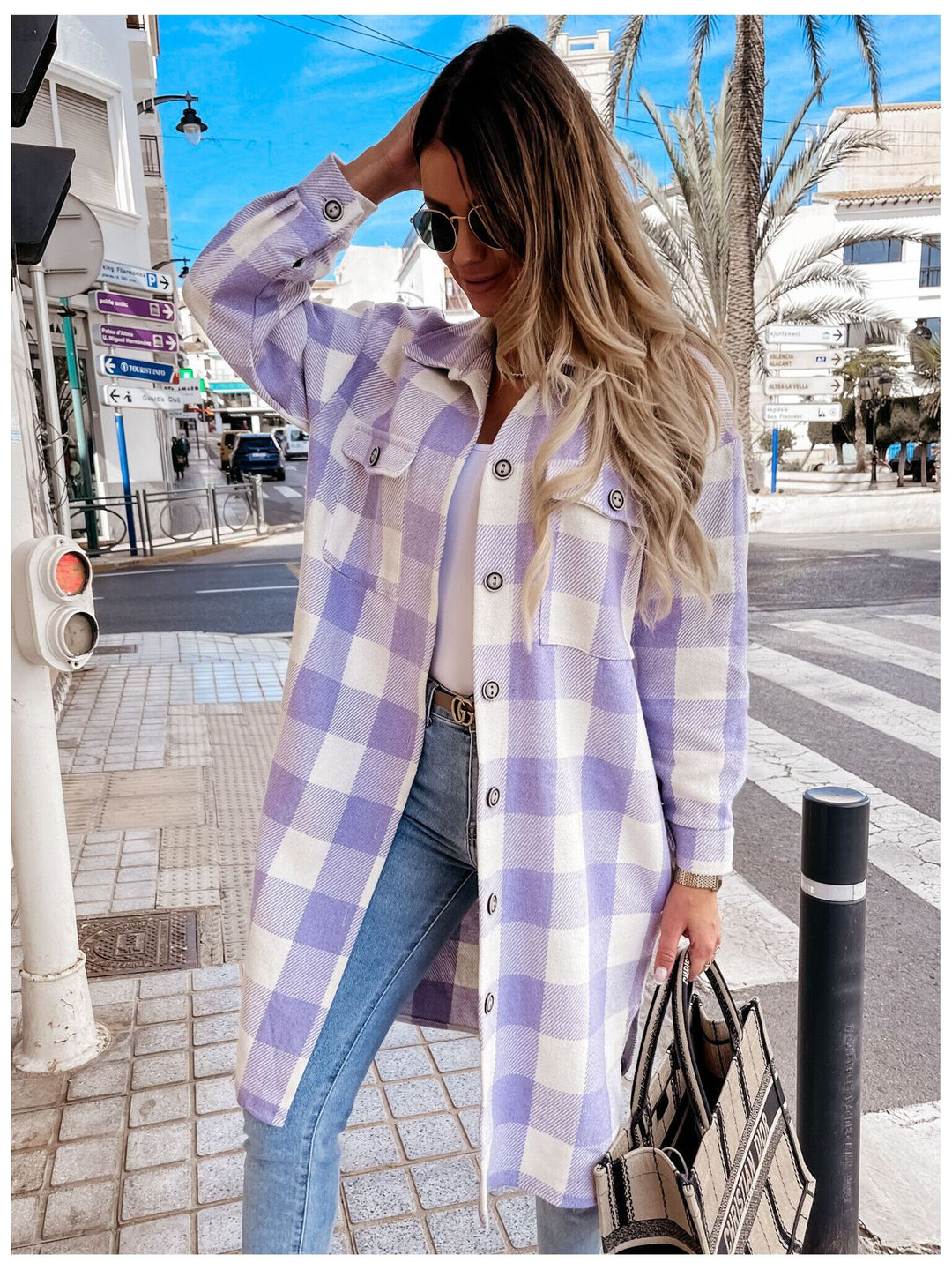 Damen Oversized Karohemdenjacke R&B